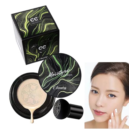 Mushroom Head Air Cushion CC Cream, Air Cushion CC Cream, BB Cream, Moisturizing Concealer, Moisturizing BB Cream Makeup Base Long Lasting with Mushroom Makeup Sponge, Easy to Apply(01, Lvory)