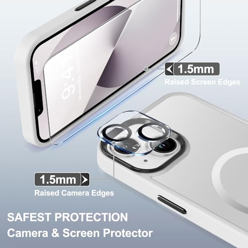 Image of BossKiss Compatible with iPhone 13 Case, [Compatible with Magsafe] [Screen+Camera Protector] Magnetic Translucent Matte Women Men Girl Protective Cover for iPhone 13 6.1 inch, Frosted White