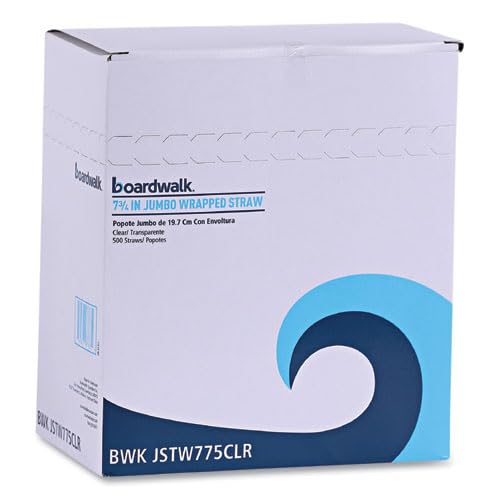 Boardwalk Wrapped Jumbo Straws, 7.75", Polypropylene, Clear, 12,000/Carton
