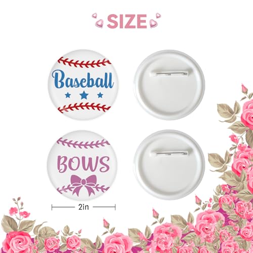 10 Pcs Baseball Gender Reveal Button Pins, Team Boy Team Girl Badge Pins, Baseball or Bows Button, Pink or Blue Stain Brooch for Baby Shower/Gender Reveal Party Decorations2