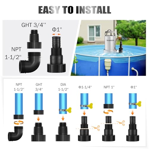 Shangda Sump Pump Submersible 1.6Hp Dirty/Clean Water Removal Pump, Stainless Steel, 5500Gph Electric Water Transfer Pump For Pool Flooded Basement Hot Tub Garden Yard Ponds Draining With Adapters thumb #5