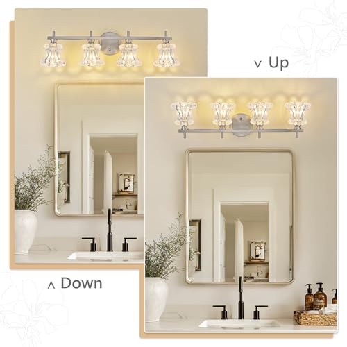 Image of Brused Nickel Bathroom Light Fixture 4-Lights Vintage Vanity Lights