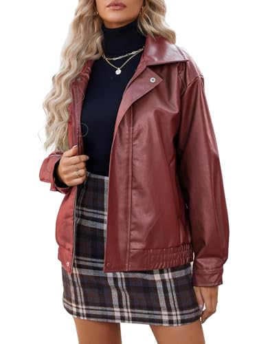 American Trends Leather Jacket Women Bomber Pleather Jacket Oversized Leather Blazer Biker Motorcycle Jacket2