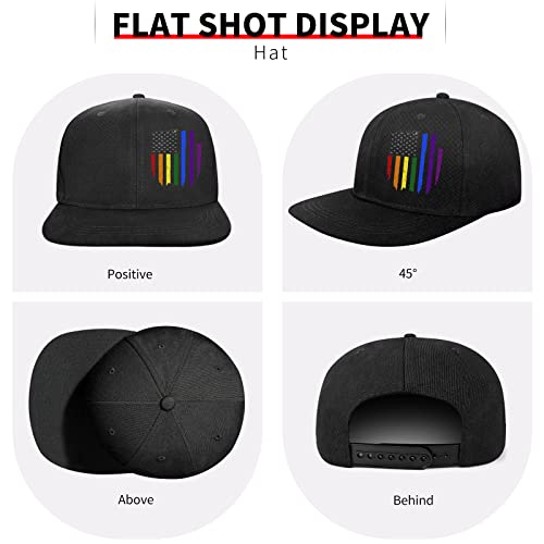 Image of Snapback Hats for Men Flat Bill Black Mens Baseball Cap Brim Snap Back Adjustable