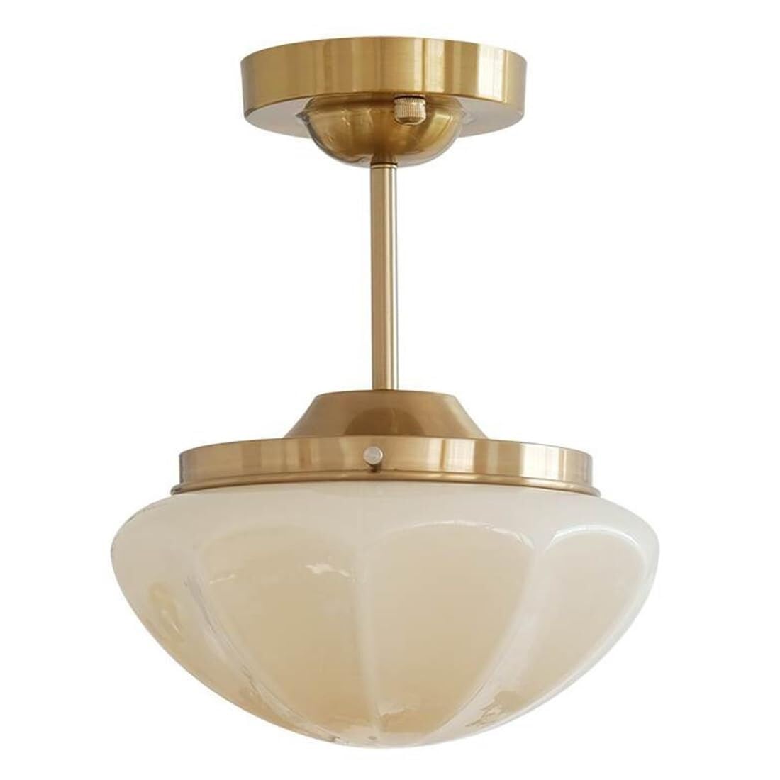 LYMSXAZOU Semi Flush Mount Ceiling Light Modern Glass Fixture with Milky White Dome Shade Lamp for Hallway Living Dining Room Bedroom(Copper Color)