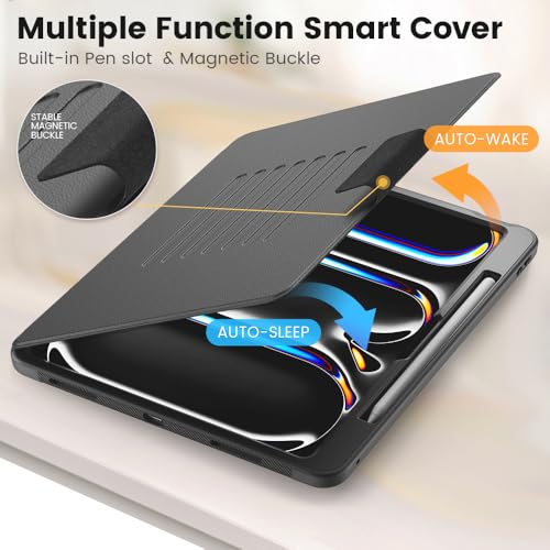 Étui iPad Pro 13 M5/M4 en cuir PU noir avec support multi-angles - 5
