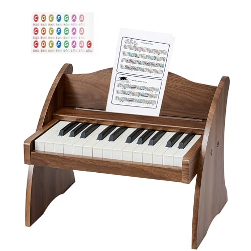 VEVOR Clavier de Piano Électronique Enfant 25 Touches Piano Électronique en Bois Mini Jouet Musical Éducatif pour Tout-Petits Garçons Filles, avec Double Alimentation, Volume Réglable, Couleur Noyer