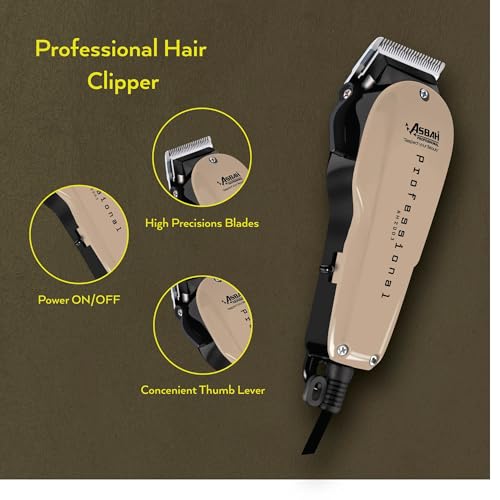 Image of ASBAH Professional Clipper | Corded Trimmer With 8 Guide Comb| One Year Warranty, Lifetime Repair & Services, Unisex, Multicolour
