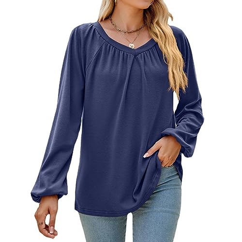 Women's Long Sleeve Tunic Top - Loose Fit Pleated Blouse For Business Casual & Fall Fashion