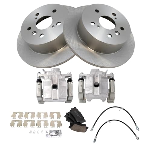 Image of TRQ Rear Brake Pad and Rotor Set Ceramic Rotors Calipers Compatible with 2013-2015 Toyota Avalon 2012-2017 Camry