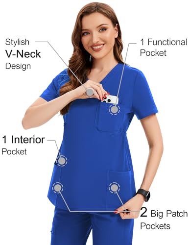 Image of PACBREEZE Women's Maternity Scrub Top /Shirt V-Neck Workwear Medical Pregnancy Scrub Clothes with 4 Pockets, S-XXL (Royal Blue, Medium)