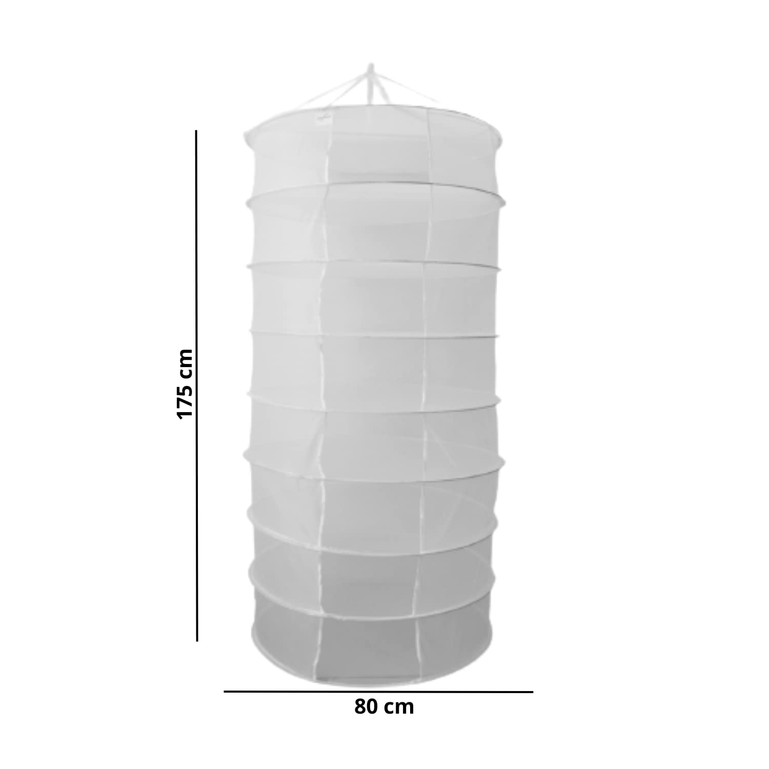 GROWMANIA Malla Secado de Plantas Redonda 90 Cm x 8 Alturas- Red Secadora para Hierbas - 8 Estantes para Secar Plantas - Fácil Montaje - 175 cm Alto, Color Negro.