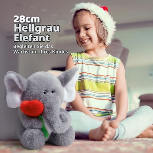 BEJOY Plüsch Elefant Teddy mit Herz Rose Plüschtiere Valentinstag Spielzeug – Bild 3