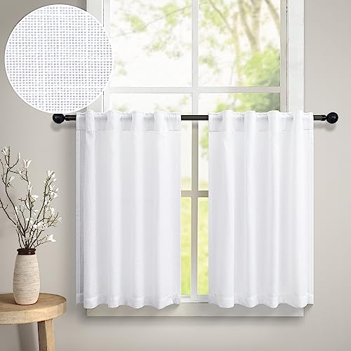Opiniones de Cortinas de media altura al mejor precio. 42 Cortinas blancas de 91,4 cm (36 pulgadas) para habitación de niños, con presillas y bolsillo, cortinas estilo café de cocina, de lino, media ventana, filtrado de luz, cortinas...