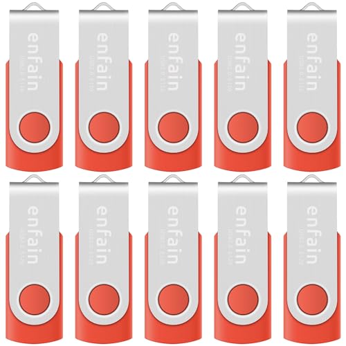 Image of Enfain Red USB Flash Drive 16GB USB2.0 Memory Stick 10 PCS Thumb Drive Bulk Jump Drive Zip Drives, with Led Indicator, Plus 12 Removable Mark Labels (16 GB, Red, 10 Pack)