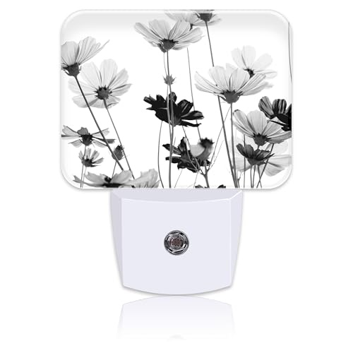 Image of Black and White Daisy Plug in Night Lights, Daisy Flowers Nightlight Plug Into Wall Dusk to Dawn Sensor for Kid Girls Boys Women Men Room, Hallway, Kitchen, Bathroom, Stairs Decor