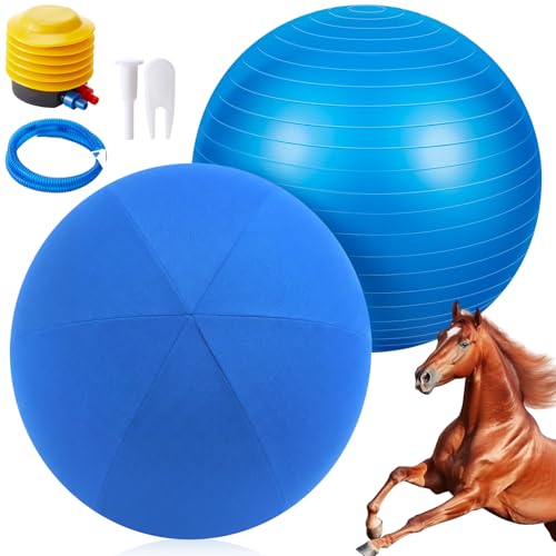 Suilung 48 Inch Giant Herding Ball with Covers for Horses Large Inflatable Horse Toys for Stable Training and Entertainment Play Anti Burst Exercise Ball Pump Included(Blue)