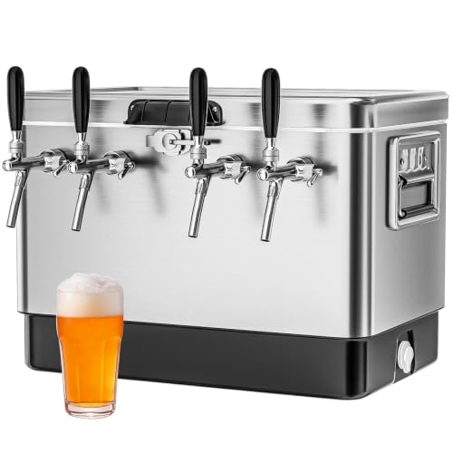 Stainless Steel Draft Beer Portable Kegerator Jockey Box Cooler with 4 Taps (steel1)