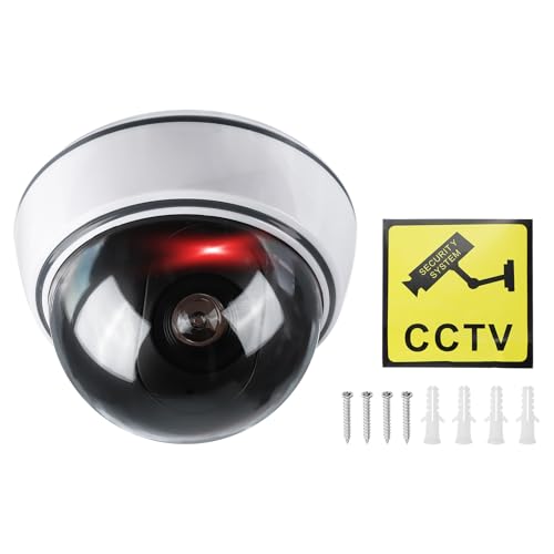PATIKIL Fake Security Camera, Dummy Dome Cameras with Flashing Red LED Light & Screws for Indoor & Outdoor Home Business, White