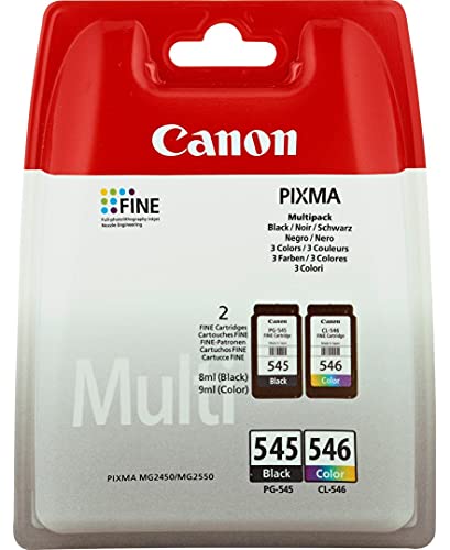 Canon 8287B005 - PG-545 / CL-546 Multipack - Lot de 2 - Noir - Couleur (cyan, magenta, jaune) - Original - Cartouche d'encre - pour PIXMA iP2850, MG2450, MG2550, MG2950...