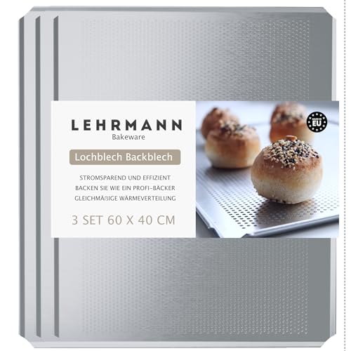 LEHRMANN Bandeja perforada (3 piezas) 60 x 40 cm placa para la panadería bandeja para horno Compatible con/reemplazo para MIWE WIESHEU