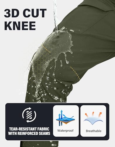 Pioneer Camp Herren Wanderhose Wasserdicht Cargohose Thermohose Atmungsaktive Fleece Gefüttert Winddichte Winterhose Outdoorhose mit 5 Utility Taschen Grün Größe:XL