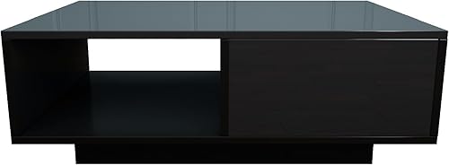 Miniatura 9 de COSVALVE Mesa de centro LED de alto brillo con cajón y luces LED de 16 colores, moderna mesa de centro para sala de estar con espacio de