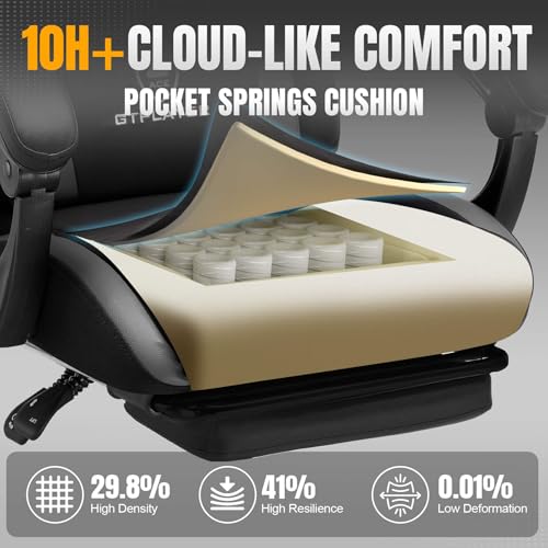 Image of GTPLAYER Gaming Chair with Pocket Spring Cushion, Leather Office Chair with Ergonomic High Back & Lumbar Support for Back Pain Relief, Computer Game Chair for Adults, Gray