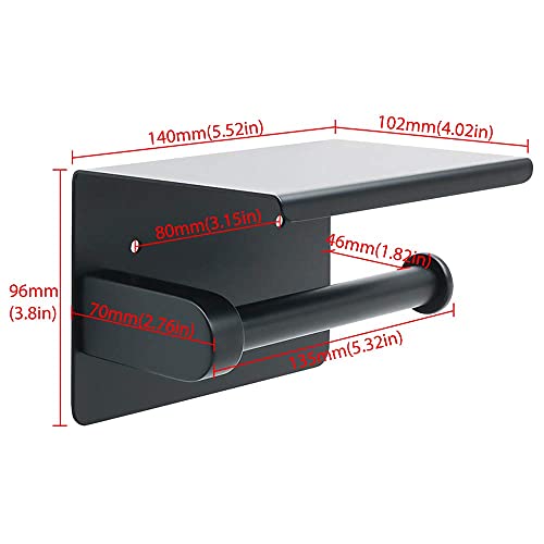 Alise Toilet Paper Holder Tissue Holders Paper Towel Roll Storage With Mobile Phone Shelf Wall Mount With Self-Adhesive Or Screws Drilling,Sus304 Stainless Steel Matte Black #TOP5