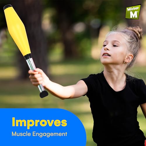 Mister M Juggling Pins - Set of 3 Green, Yellow, and Red Plastic Juggling Clubs - 16.5 x 3 Inch Easy to Use Juggle Set with Balanced and Lightweight Pins - Durable Kid Toy for Juggling Routine