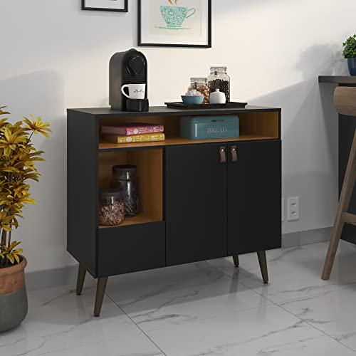 Aparador Buffet Cantinho Do Café 2 Portas 1 Nicho GD (Preto/Nature)