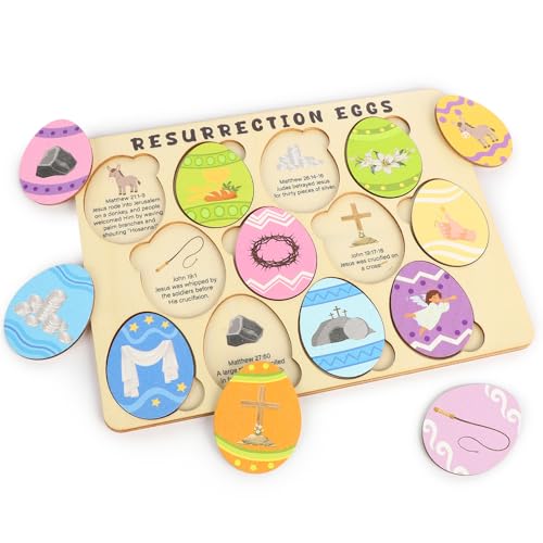 12 Pcs Wooden Resurrection Easter Story Eggs, Resurrection Story Eggs