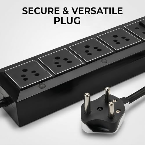 Image of Extension Board 10A 5 Socket 250 Volts Spike Guard, Extension Board, 1 Sq.mm 3 core Pure Copper Wire, Heavy Duty ABS Body with 20A Master Switch,2 Meter Cable