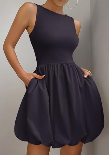 Image of PRETTYGARDEN Summer Dresses for Women 2026 Casual Mini Short Cocktail Dress Sleeveless Tank Crew Neck Bubble Sundress Pockets