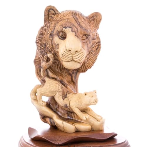 Bethlehem Handicrafts Lion and Cub Wooden Sculpture, 9.6