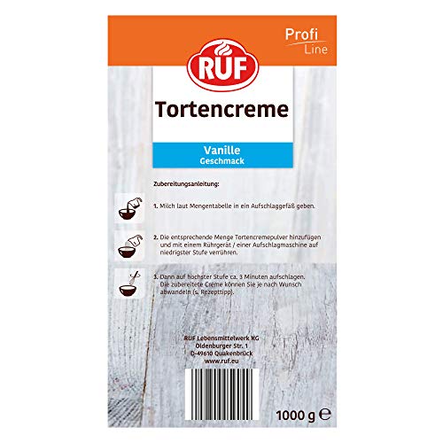 RUF Torten-Creme Vanille, für eine luftig lockere Creme nur Milch hinzufügen, zur Garnitur von Torten und Cupcakes, vielseitig einsetzbar, Großpackung, 1x1000g
