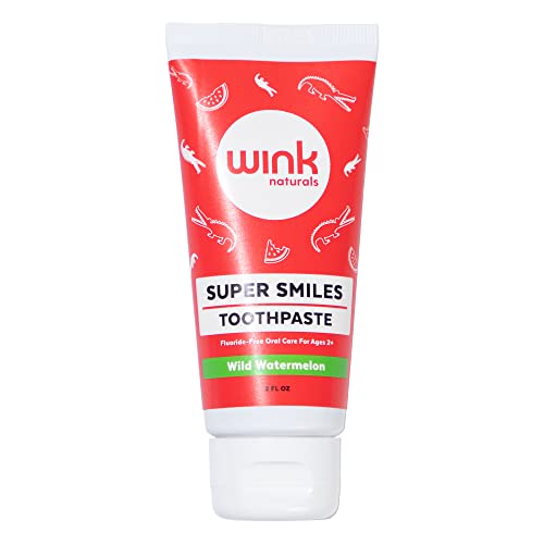 Wink Naturals Super Smiles Toothpaste Fluoride Free Oral Care for Kids Remove Stains & Whiten Your Teeth Improves Gum and Overall Oral Health Wild Watermelon 2 FL Oz