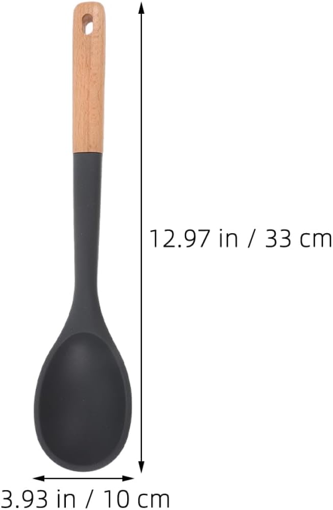 Silicone Pasta Spoon Cooking Spoon Set Wooden Handle for Rice Stirring Serving Nonstick Surface Safe