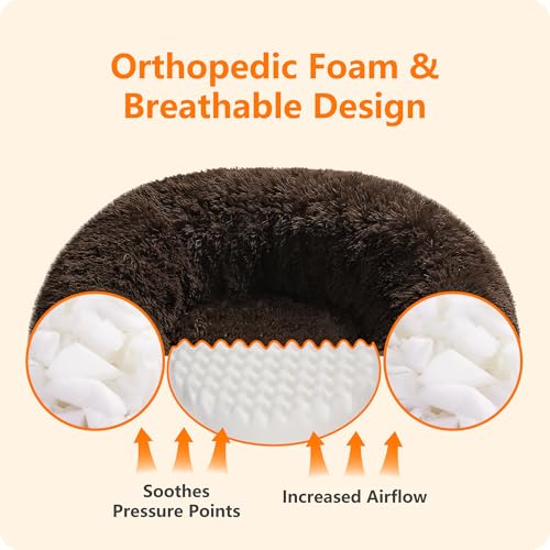 HMTOPE Orthopädisches Hundebett rund Hundekissen Hundesofa Katzenbett Donut Kuscheliges Hundekorb Waschbar, 120 cm Ø, Braun