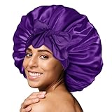 BONNET QUEEN Seidenhaube zum Schlafen, Satin Schlafhaube für Damen & Herren, Bonnet für Lockiges, Glattes Haar, Seidenhaube mit Breitem Elastikband, Motorhaube für Nacht & Alltag, Lila