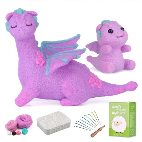 Image of Needle Felting Kit - DIY Dragon Plush Toy Making Supplies, 2 Sizes with Tools & Wool (Beginner-Friendly Craft Kit)