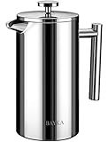 BAYKA French Press Coffee Maker, Stainless Steel 50oz Double-Wall Metal Insulated Coffee Tea Makers with 4 Level Filtration System, Rust-Free, Dishwasher Safe