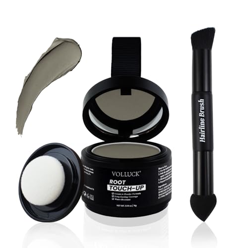 Image of VOLLUCK Root Touch up Cream to Powder Formula – Strong Coverage for Thinning Hair & Grey Hair Cover up – Dual-End Brush & Sponge Applicator – Upgrade Hairline Powder for Men & Women (Medium Brown)