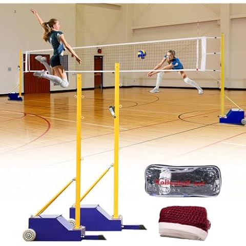 Volleyball/Badminton Net& Pole Indoor,Portable Volleyball Net with Stand for Backyard,5-6.9ft Height Adjustable Outdoor Volleyball Net and Poles for Sports Ground Garden Cover