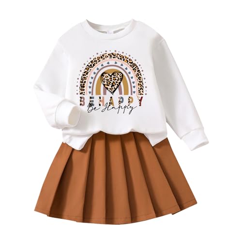 Image of Nivne Tco Toddler Girl Spring Fall Clothes - Fashion Letter Pattern Sweatshirt & Pleated Skirt - 2 Piece Cute Girls Suit