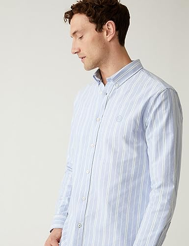 Image of Marks & Spencer Mens Striped Cotton Collared Neck Regular Fit Oxford Shirt