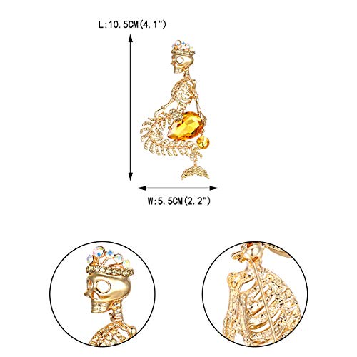 Image of EVER FAITH Women's Austrian Crystal Halloween Mermaid Skull Crown Teardrop Brooch