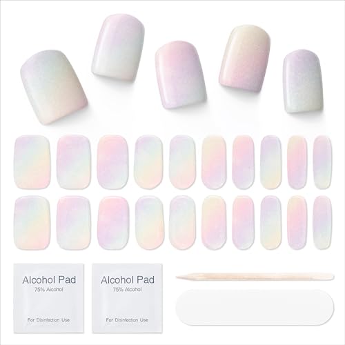 MOOYIYAN Semi-Cured Gel Nail Strips|Works with Any UV/LED Lamps|20-Pc Wraps|Long-Lasting & Easy to Apply & Remove|Includes 2 Prep Pads, 1 Nail File & 1 Wooden Stick, Gradient Colours