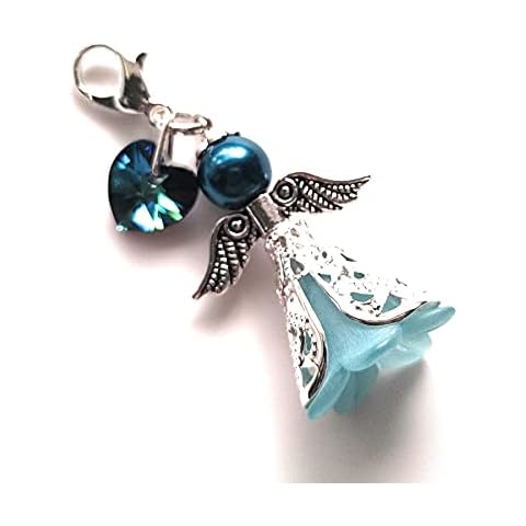 Purple Petals Jewellery Box Handmade Wedding Gift for The Bride - Something Blue Swarovski Elements Heart & Guardian Angel Clip on Charm - Gift Boxed Cover
