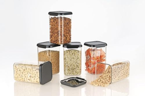 Image of TEKCOOL Air Tight Kitchen Containers Set (Pack of 8, 1200 ML) for Storage Pulses, Cereals, Grains, Dry Fruits, Pantry Organization and More, Food Grade, BPA Free, Stackable, Transparent /-